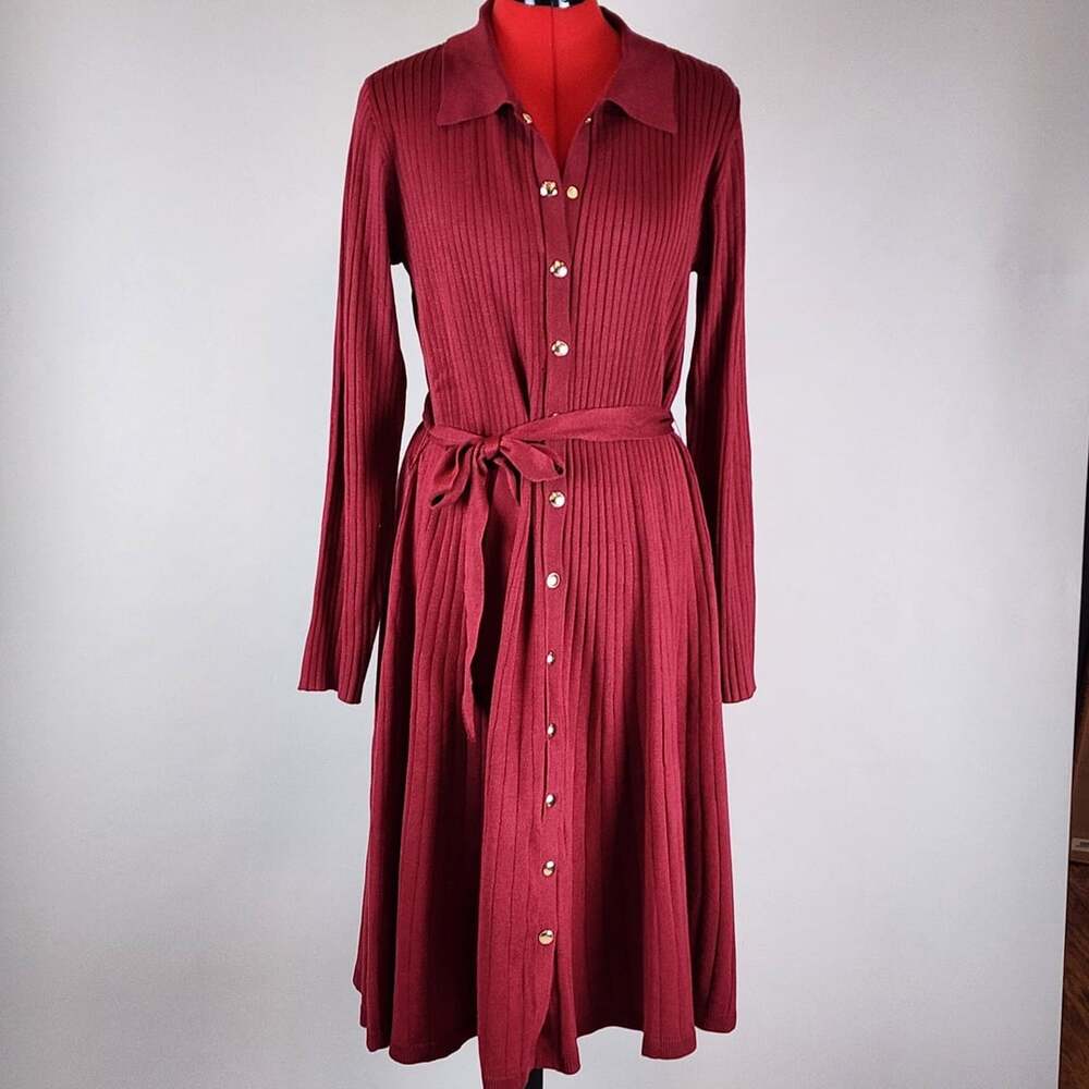 Draper James Ribbed Knit Midi Dress Size L Burgundy